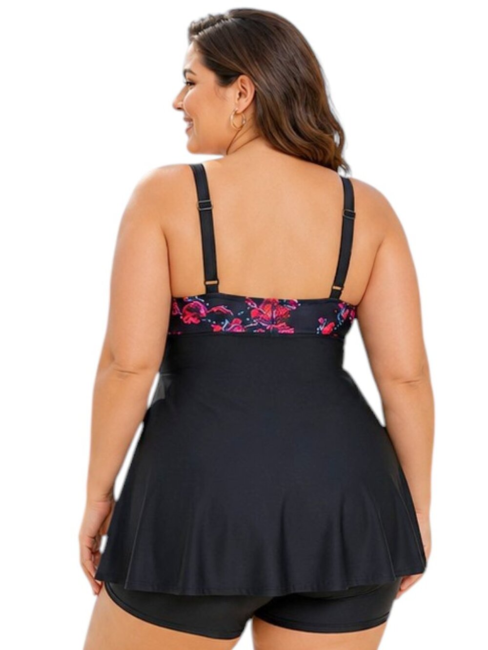 Plus Size 3XL Floral Monokini One-Piece Swimsuit Padded Wire-Free Swimdress - Picture 2 of 9